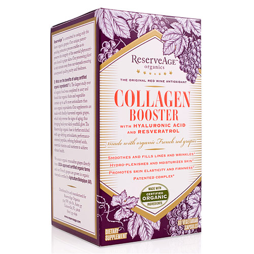 ReserveAge Organics Collagen Booster, with Hyaluronic Acid & Resveratrol, 60 Veggie Capsules, ReserveAge Organics