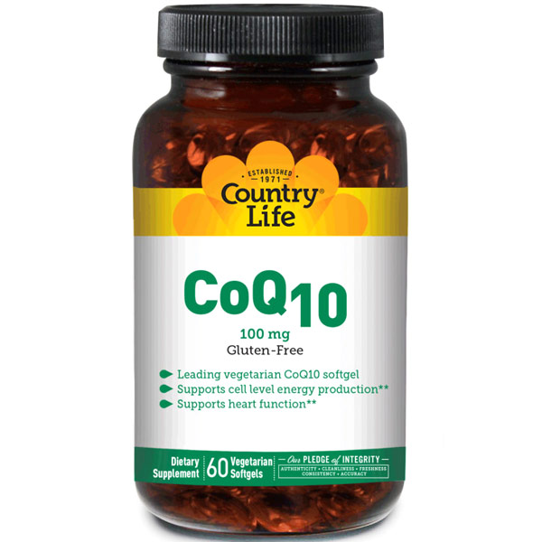 Country Life CoQ10 100 mg (Coenzyme Q10), 60 Vegetarian Softgels, Country Life