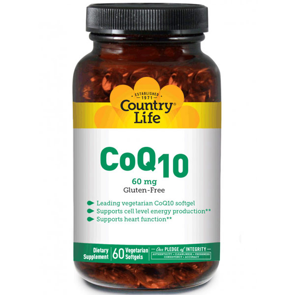 Country Life CoQ10 60 mg (Coenzyme Q10), 60 Vegetarian Softgels, Country Life