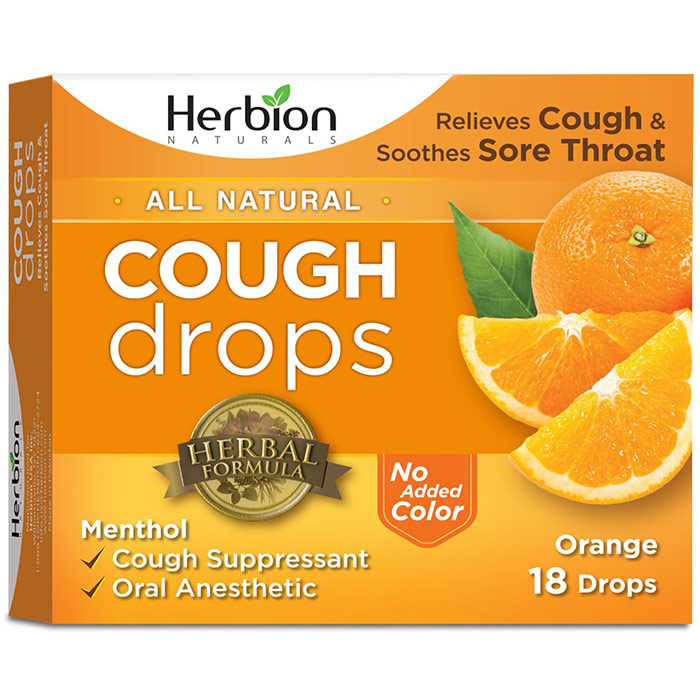 Herbion All Natural Cough Drops, Orange, 18 Drops, Herbion