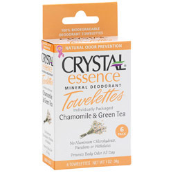 Crystal Body Deodorant Crystal Essence Mineral Deodorant Towelettes, Chamomile & Green Tea, 6 Pack, Crystal Body Deodorant