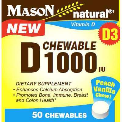 Mason Natural Chewable Vitamin D 1000 IU, 50 Chewables, Mason Natural