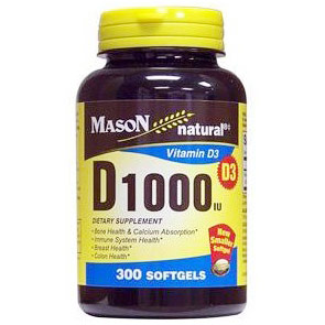 Mason Natural Vitamin D 1000 IU, 300 Softgels, Mason Natural