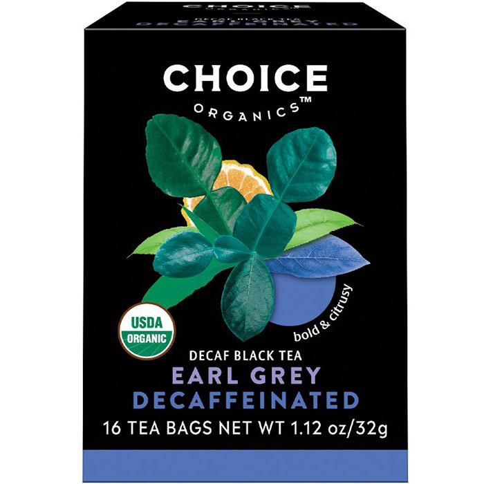 Choice Organic Teas Decaffeinated Earl Grey, Decaf Black Tea, 16 Tea Bags x 6 Box, Choice Organic Teas