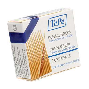 TePe Oral Health Care Dental Sticks, Wooden Toothpicks, Medium, Linden, 125 Sticks x 50 Boxes, TePe Oral Health Care