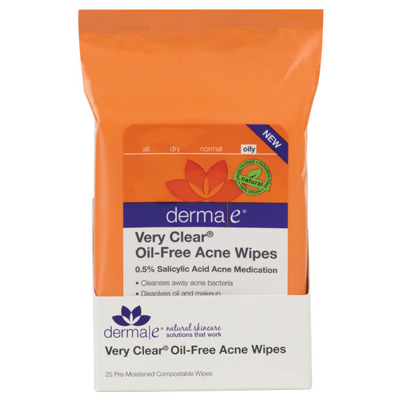 Derma-E Skin Care Derma-E Very Clear Oil-Free Acne Wipes with Salicylic Acid Acne Medication, 25 Wipes, Derma E