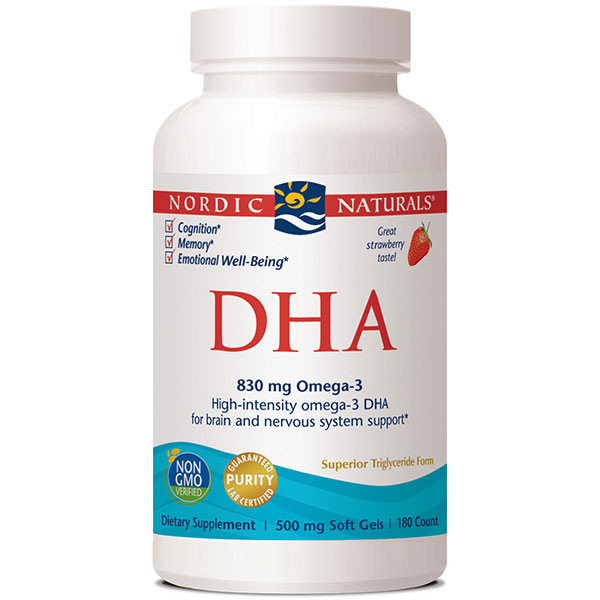 Nordic Naturals DHA from Purified Fish Oil, Strawberry Flavor, 180 Softgels, Nordic Naturals