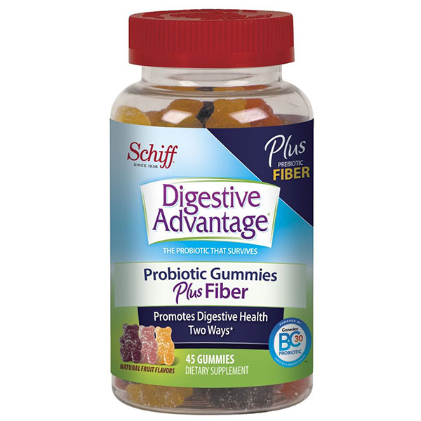 Schiff Digestive Advantage Chewable Probiotic Plus Fiber, 45 Gummies, Schiff