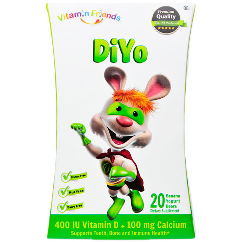 Vitamin Friends DiYo Gummies, 400 IU Vitamin D + 100 mg Calcium, Banana Yogurt, 20 Bears, Vitamin Friends