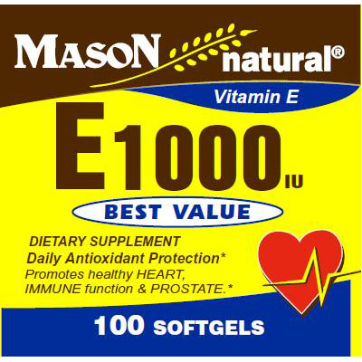 Mason Natural Vitamin E 1000 IU, 100 Softgels, Mason Natural