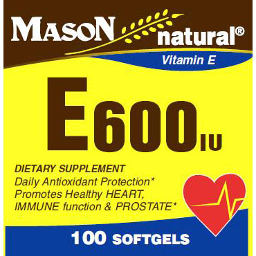 Mason Natural Vitamin E 600 IU, 100 Softgels, Mason Natural