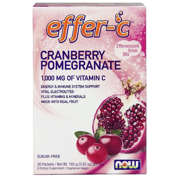 NOW Foods Effer-C Cranberry Pomegranate, 1000 mg of Vitamin C, Sugar Free, 30 Packets, NOW Foods