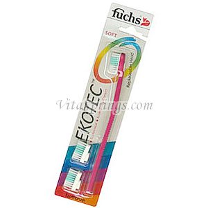 Fuchs Brushes Ekotec Replaceable Head Toothbrushes, Soft, 3 Heads, Fuchs Brushes