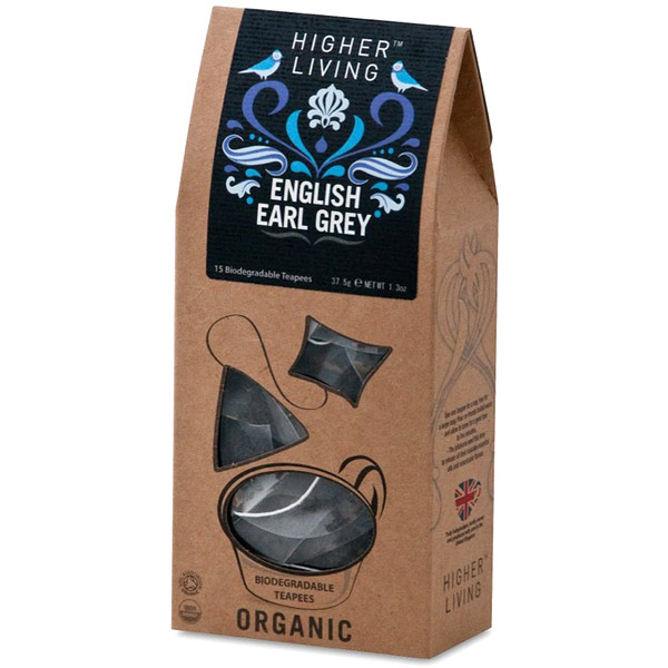 Higher Living Teas Organic English Earl Grey Tea, 15 Biodegradable Teapees, Higher Living