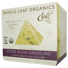 Choice Organic Teas Whole Leaf Organics, Estate Blend Darjeeling, 15 Tea Pyramids x 6 Box, Choice Organic Teas