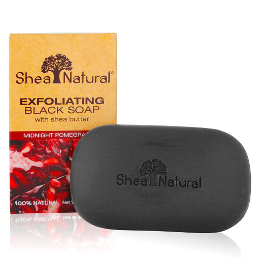 Shea Natural Exfoliating Black Soap Bar with Shea Butter, Midnight Pomegranate, 5 oz, Shea Natural