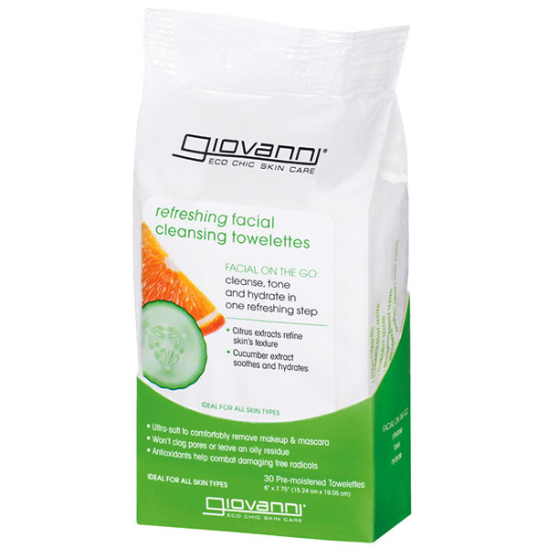 Giovanni Cosmetics Refreshing Facial Cleansing Towelettes, Citrus & Cucumber, 30 Count, Giovanni Cosmetics