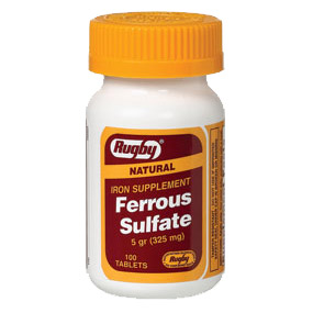 Watson Rugby Labs Ferrous Sulfate 325 mg Red, 100 Tablets, Watson Rugby Labs