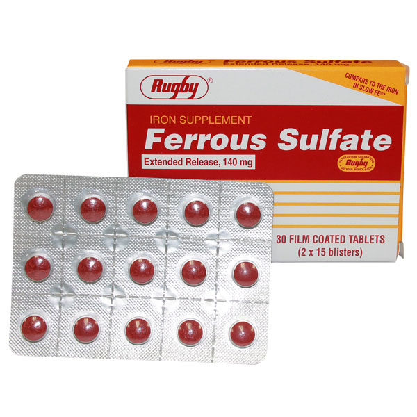 Watson Rugby Labs Ferrous Sulfate Extended Release, 140 mg, 30 Tablets, Watson Rugby