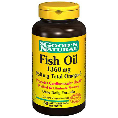 Good 'N Natural Fish Oil 1360 mg (950 mg total Omega-3), 60 Softgels, Good 'N Natural