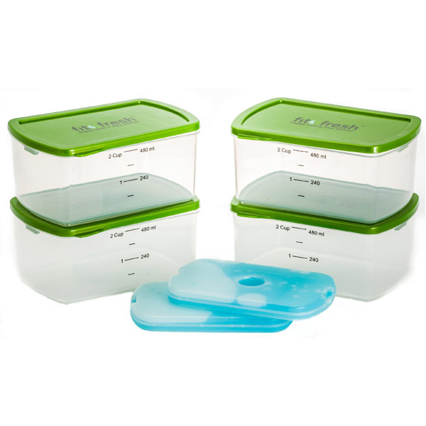 VitaMinder Fit & Fresh Smart Portion 2 Cup Chilled Containers, Lunch Box Kit, VitaMinder