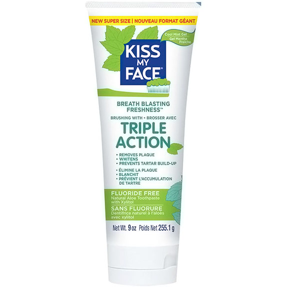 Kiss My Face Fluoride Free Triple Action Gel, Natural Aloe Toothpaste with Xylitol, 9 oz, Kiss My Face