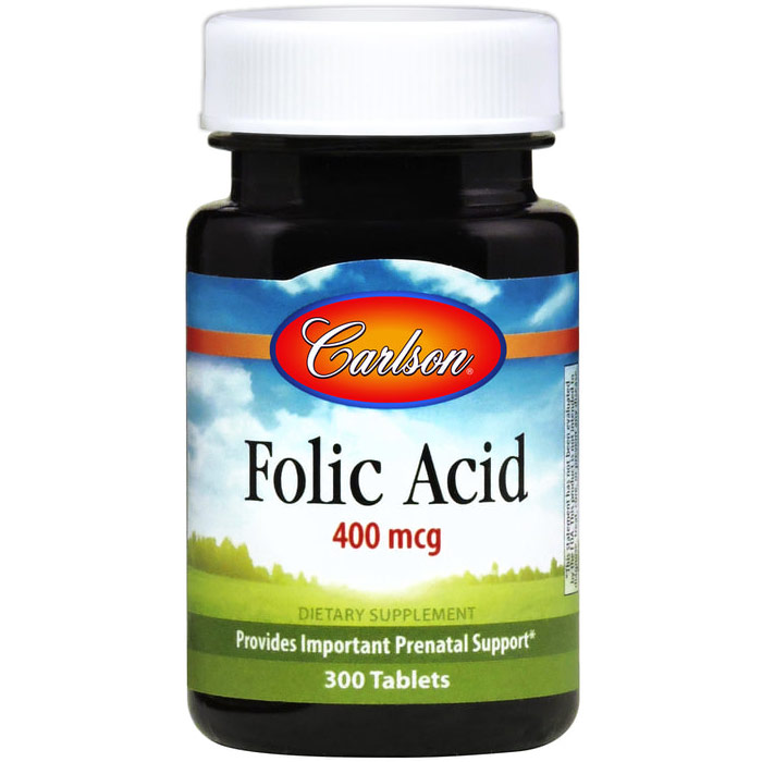 Carlson Laboratories Folic Acid, 400 mcg, 300 tablets, Carlson Labs