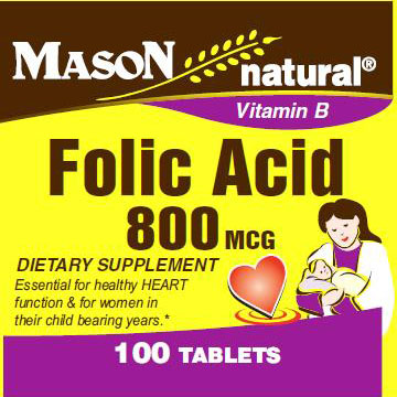 Mason Natural Folic Acid 800 mcg, 100 Tablets, Mason Natural