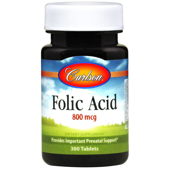Carlson Laboratories Folic Acid, 800 mcg, 1000 tablets, Carlson Labs