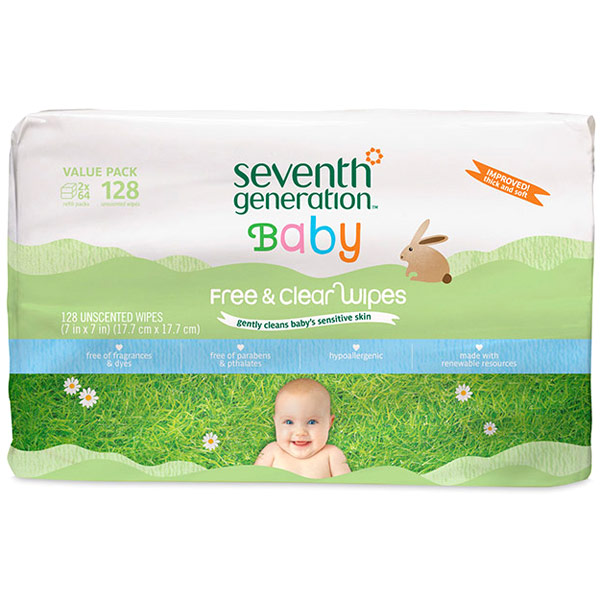 Seventh Generation Free & Clear Baby Wipes - Refills, 128 Unscented Wipes, Seventh Generation