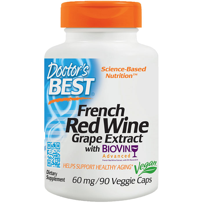 Doctor's Best Best French Red Wine Extract, 90 Veggie Caps, Doctor's Best