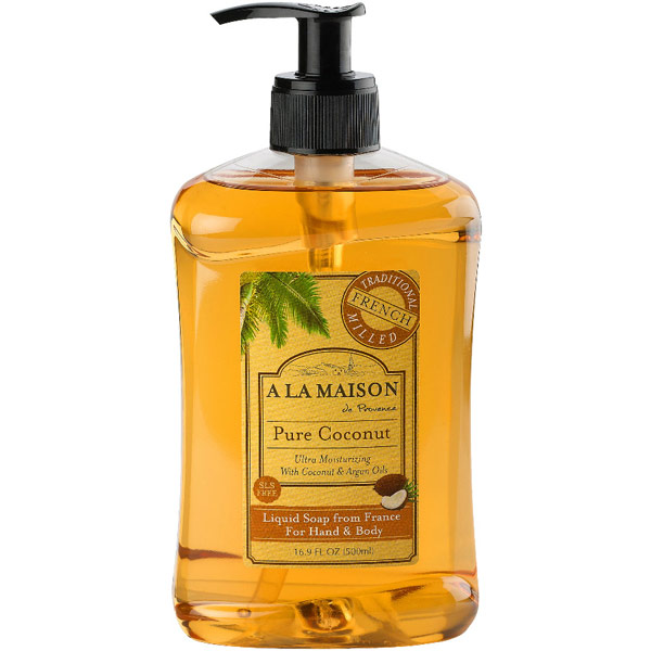 A La Maison French Liquid Soap for Hand & Body, Pure Coconut, 16.9 oz, A La Maison