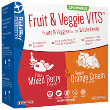 Rightway Nutrition Fruit & Veggie VITS, Chewable Vitamins with Probiotics, 30 Chews, Rightway Nutrition