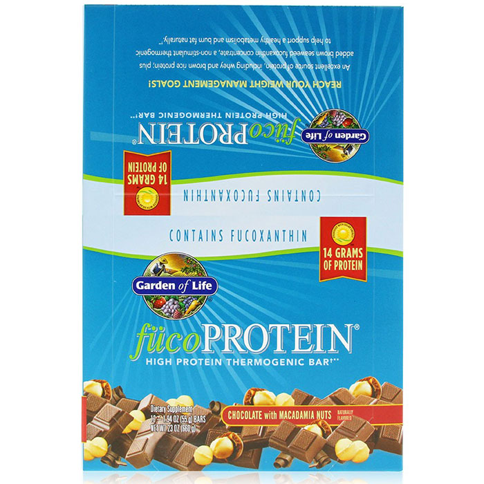 Garden of Life FucoProtein, High Protein Thermogenic Bar, Chocolate with Macadamia Nuts, 12 Bars, Garden of Life