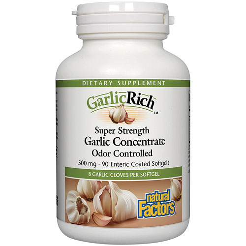 Natural Factors GarlicRich Garlic Concentrate, Odor Controlled, 90 Enteric Coated Softgels, Natural Factors