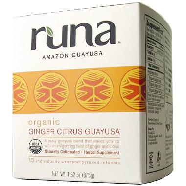 Runa Tea Organic Amazonian Ginger Citrus Guayusa Tea, 16 Tea Bags x 6 Box, Runa Tea