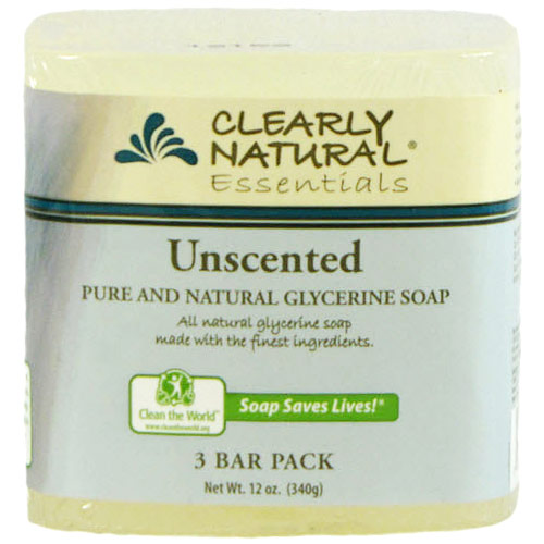 Clearly Natural Pure and Natural Glycerine Bar Soap, Unscented, 3 Bar Pack (12 oz), Clearly Natural