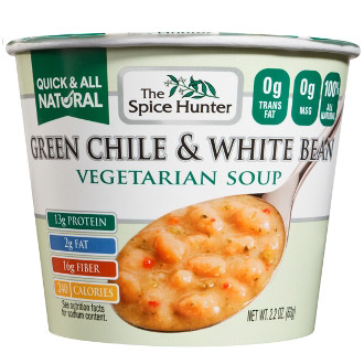 Spice Hunter Green Chile & White Bean, Vegetarian Soup Bowl, 2.2 oz x 6 Cups, Spice Hunter