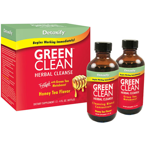 Detoxify Brand Green Clean Herbal Cleanse, Honey Tea Flavor, 4 oz x 2 Bottles, Detoxify Brand