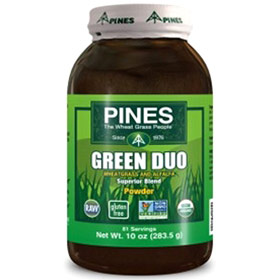 Pines International Green Duo Powder, Organic Wheatgrass & Alfalfa, 10 oz, Pines International