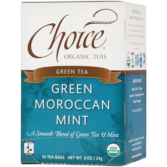 Choice Organic Teas Green Moroccan Mint Green Tea, 16 Tea Bags x 6 Box, Choice Organic Teas