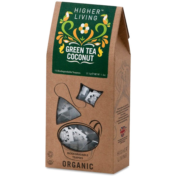 Higher Living Teas Organic Green Tea Coconut, 15 Biodegradable Teapees, Higher Living