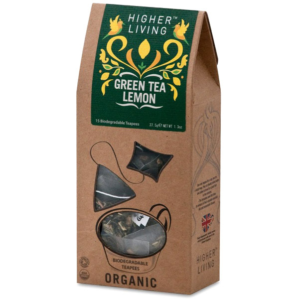 Higher Living Teas Organic Green Tea Lemon, 15 Biodegradable Teapees, Higher Living
