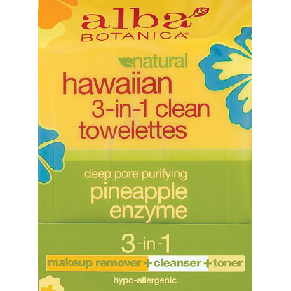 Alba Botanica Natural Hawaiian 3-in-1 Clean Face Towelettes Travel Size, 10 ct, Alba Botanica