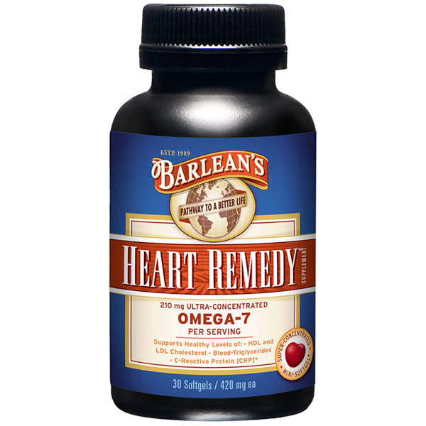 Barlean's Organic Oils Heart Remedy Supplement with Omega-7, 30 Softgels, Barlean's Organic Oils