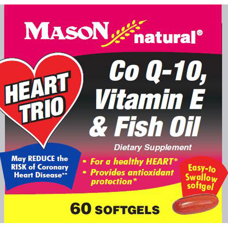 Mason Natural Heart Trio, Co Q-10, Vitamin E & Fish Oil, 60 Softgels, Mason Natural