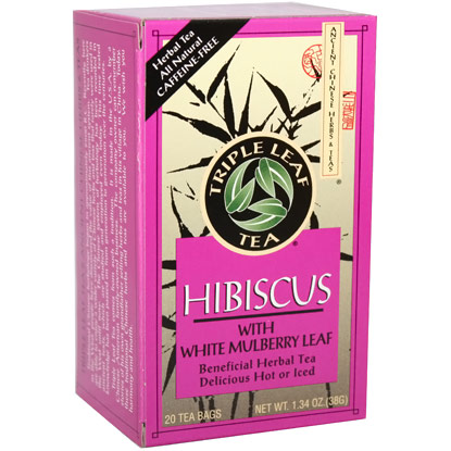 Triple Leaf Tea Hibiscus with White Mulberry Leaf Tea, 20 Tea Bags x 6 Box, Triple Leaf Tea