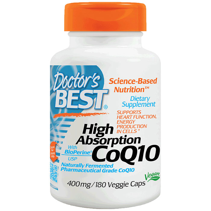 Doctor's Best High Absorption CoQ10 with BioPerine, 400 mg, Value Size, 180 Vegetarian Capsules, Doctor's Best