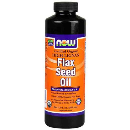 NOW Foods High Lignan Flax Oil, Organic Flax Seed Oil 12 oz, NOW Foods