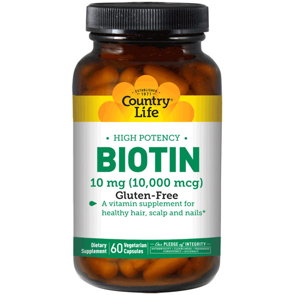 Country Life High Potency Biotin 10 mg, 60 Vegetarian Capsules, Country Life